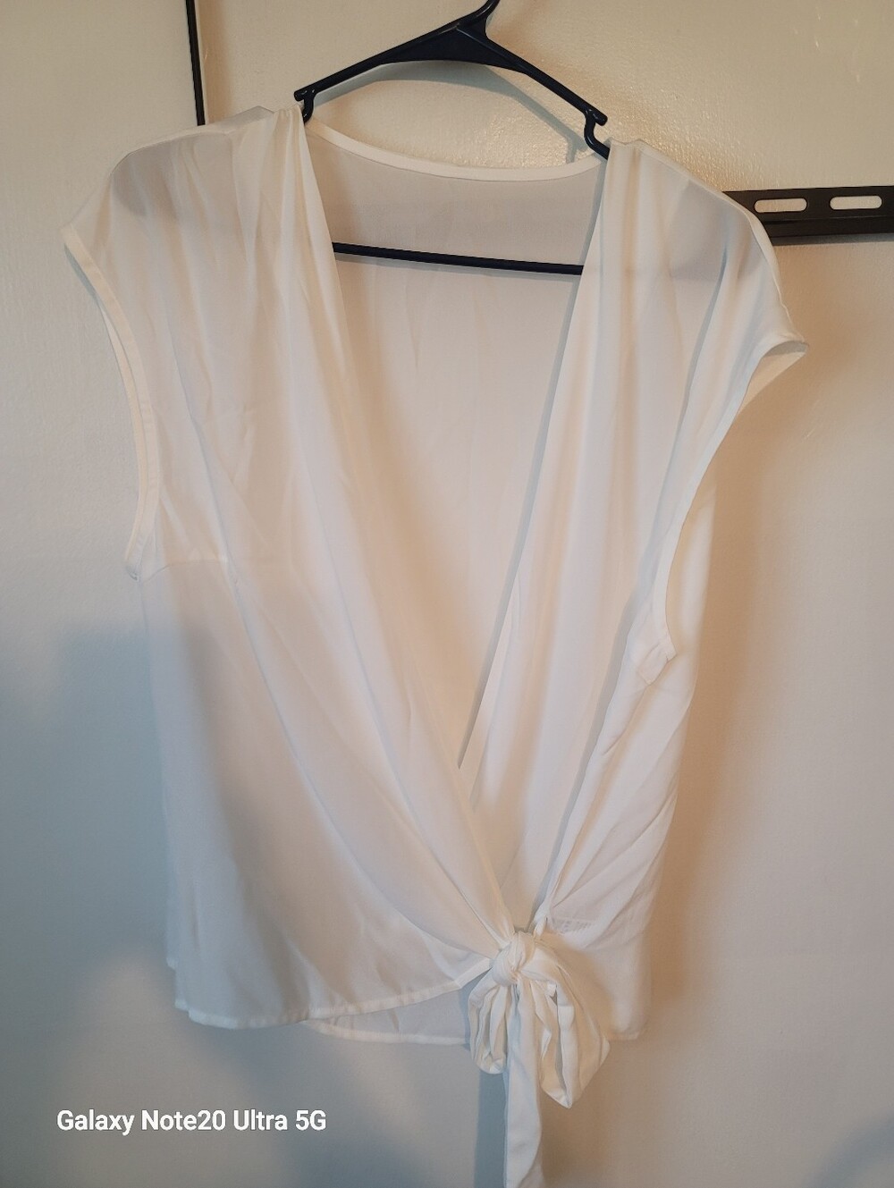 White Tie-Front Sleeve Blouse - Women